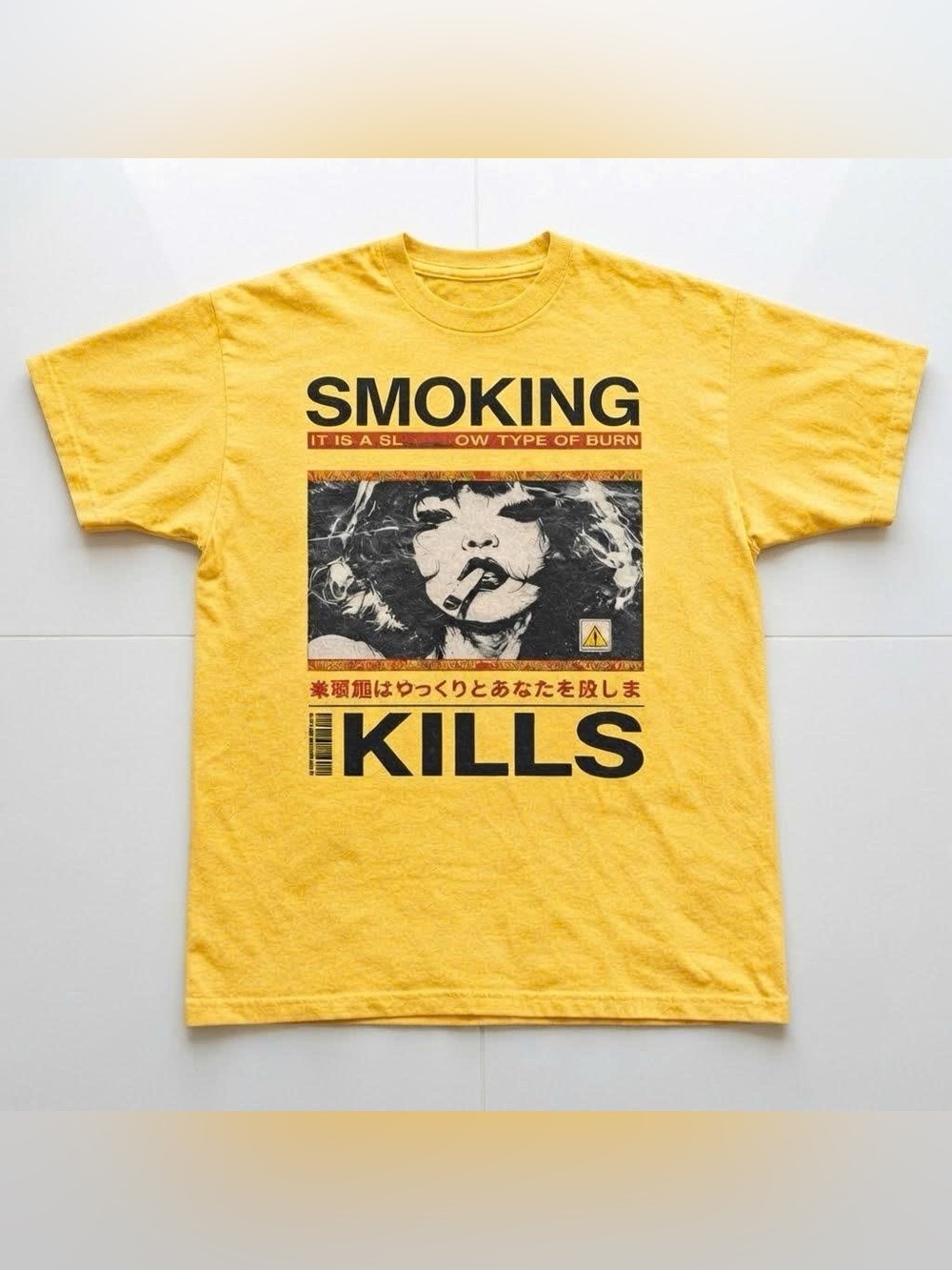Vintage Yellow 'SMOKING KILLS' Girl Graphic Tee